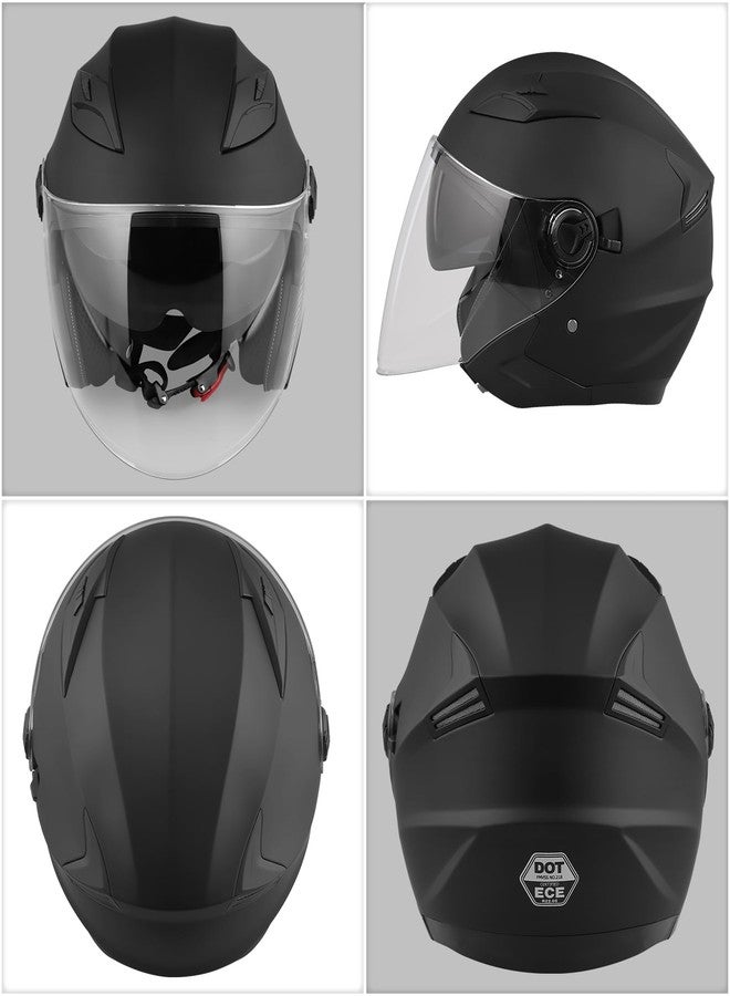 SanQing Motorcycle Helmet,Adult Motorbike Helmet Double Visor 3/4 Open Face Sun Shield Keep Warm Against Wind in Winter DOT Approved for Men and Women (Black, Large) - Image 2